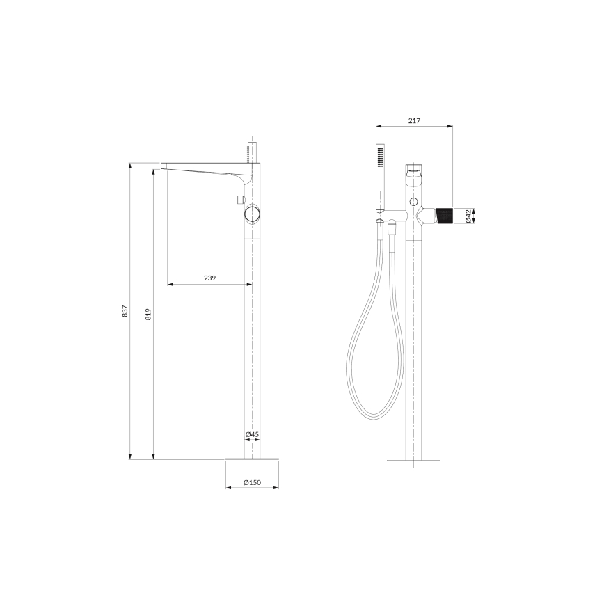 OMNIRES CT8033CR - Conjunto de banheira independente com torneira CONTOUR cromo brilhante
