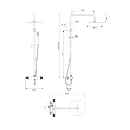 OMNIRES CT8044CR - Conjunto de chuveiro com bateria termostática CONTOUR cromo brilhante