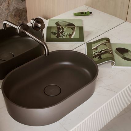 OMNIRES OVOUNAG - Lavatório de bancada OVO 55x36 cm dolomita/cinza fosco cinzento