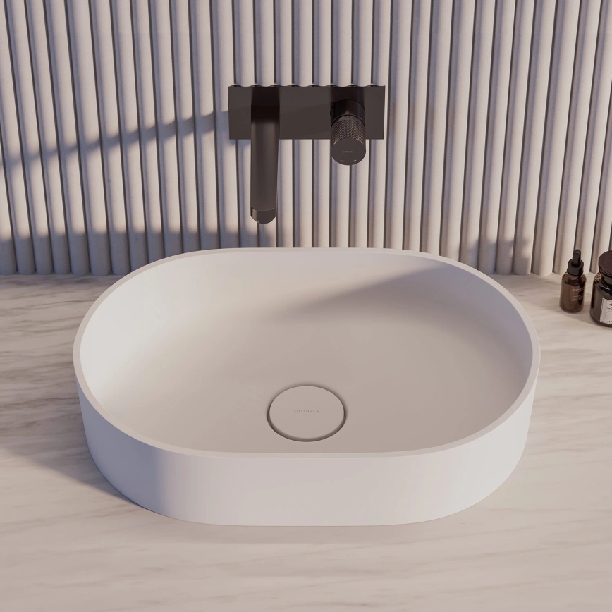 OMNIRES OVOUNBM - Lavatório de sobrepor OVO 55x36 cm dolomito/branco mate