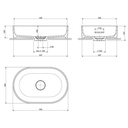 OMNIRES OVOUNBM - Lavatório de sobrepor OVO 55x36 cm dolomito/branco mate