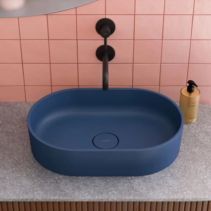 OMNIRES OVOUNMB - Lavatório de bancada OVO 55x36 cm dolomita/azul meia-noite fosco