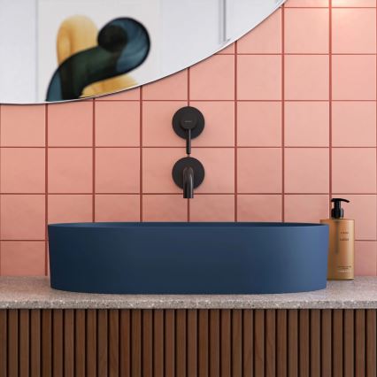 OMNIRES OVOUNMB - Lavatório de bancada OVO 55x36 cm dolomita/azul meia-noite fosco