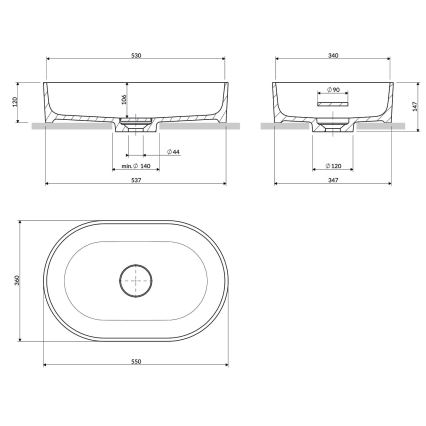 OMNIRES OVOUNMB - Lavatório de bancada OVO 55x36 cm dolomita/azul meia-noite fosco