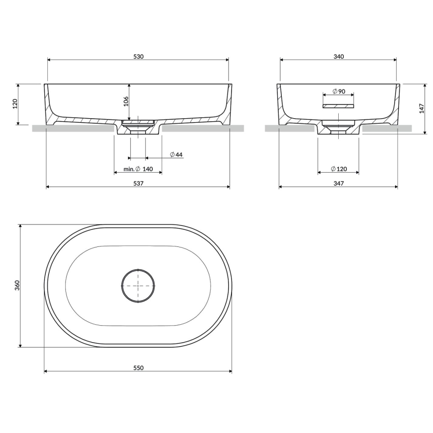 OMNIRES OVOUNMB - Lavatório de bancada OVO 55x36 cm dolomita/azul meia-noite fosco