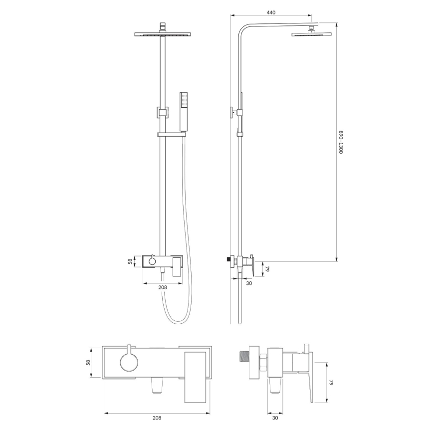 OMNIRES PM7444CR - Conjunto de chuveiro com bateria PARMA cromo brilhante