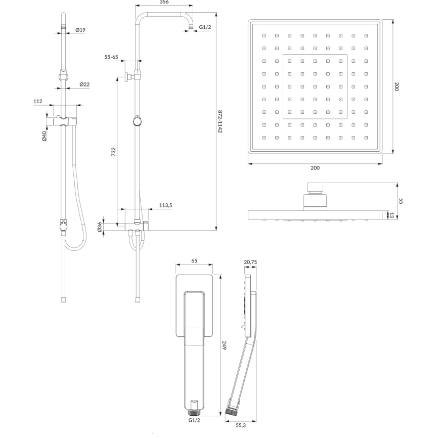 OMNIRES SYSJIMJIMBL - Conjunto de chuveiro JIMJIM preto mate