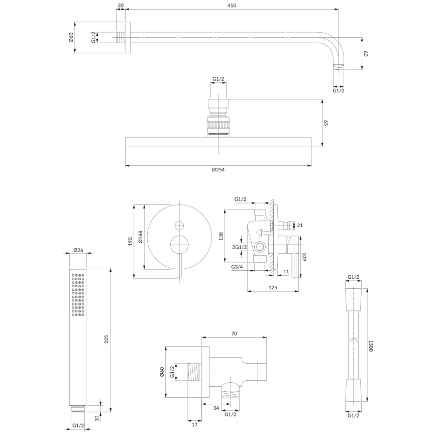 OMNIRES SYSY22XCR - Conjunto de duche com bateria encastrada Y cromo brilhante