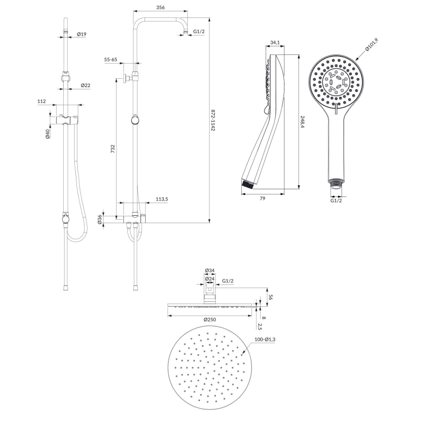 OMNIRES SYSYOSEMITELUXCR - Conjunto de chuveiro YOSEMITE cromo brilhante