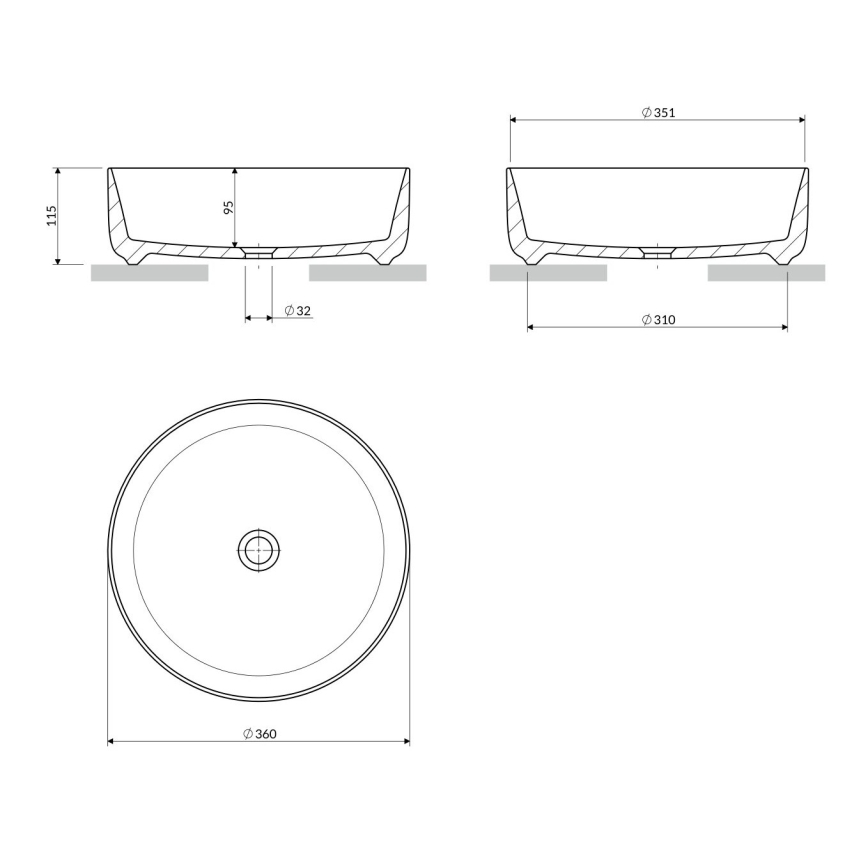 OMNIRES TULSA355BP - Lavatório de sobrepor TULSA Ø 36 cm cerâmica / branco brilhante