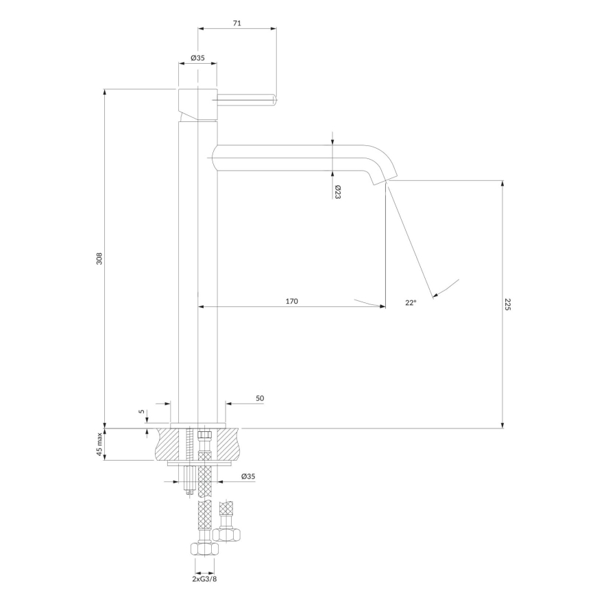 OMNIRES Y1212BLGL - Torneira do lavatório Y 30,8 cm semi-mate preto/dourado brilhante