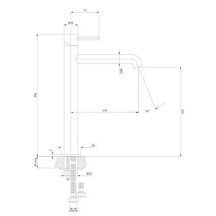 OMNIRES Y1212CP - Torneira do lavatório Y 30,8 cm brilhante cobre