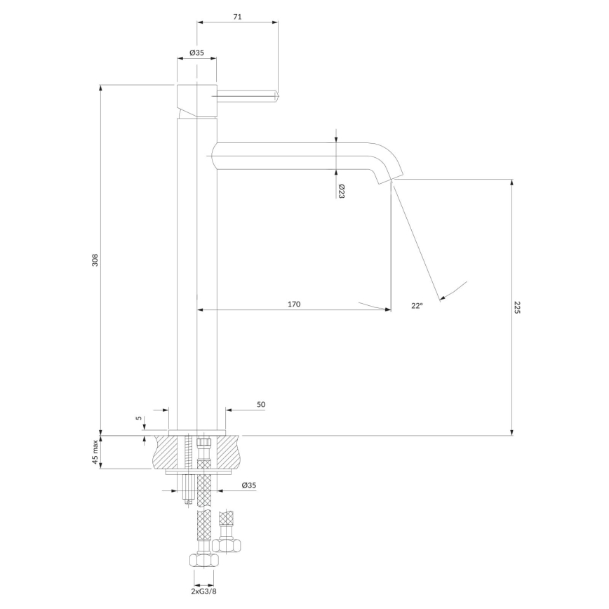 OMNIRES Y1212GLB - Torneira do lavatório Y 30,8 cm solo dourado