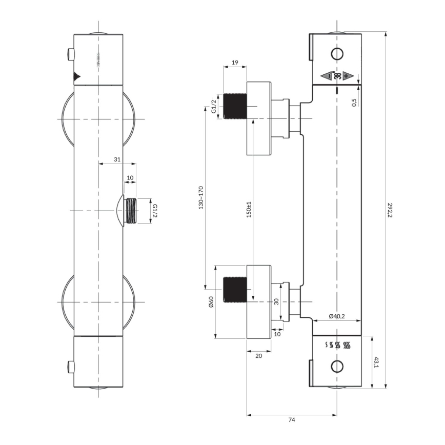 OMNIRES Y1246XCR - Torneira termostática para duche Y cromado brilhante