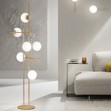 Ondaluce - Candeeiro de pé JEWEL 6xE14/10W/230V 166 cm dourado/branco