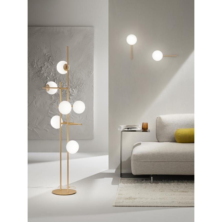 Ondaluce - Candeeiro de pé JEWEL 6xE14/10W/230V 166 cm dourado/branco