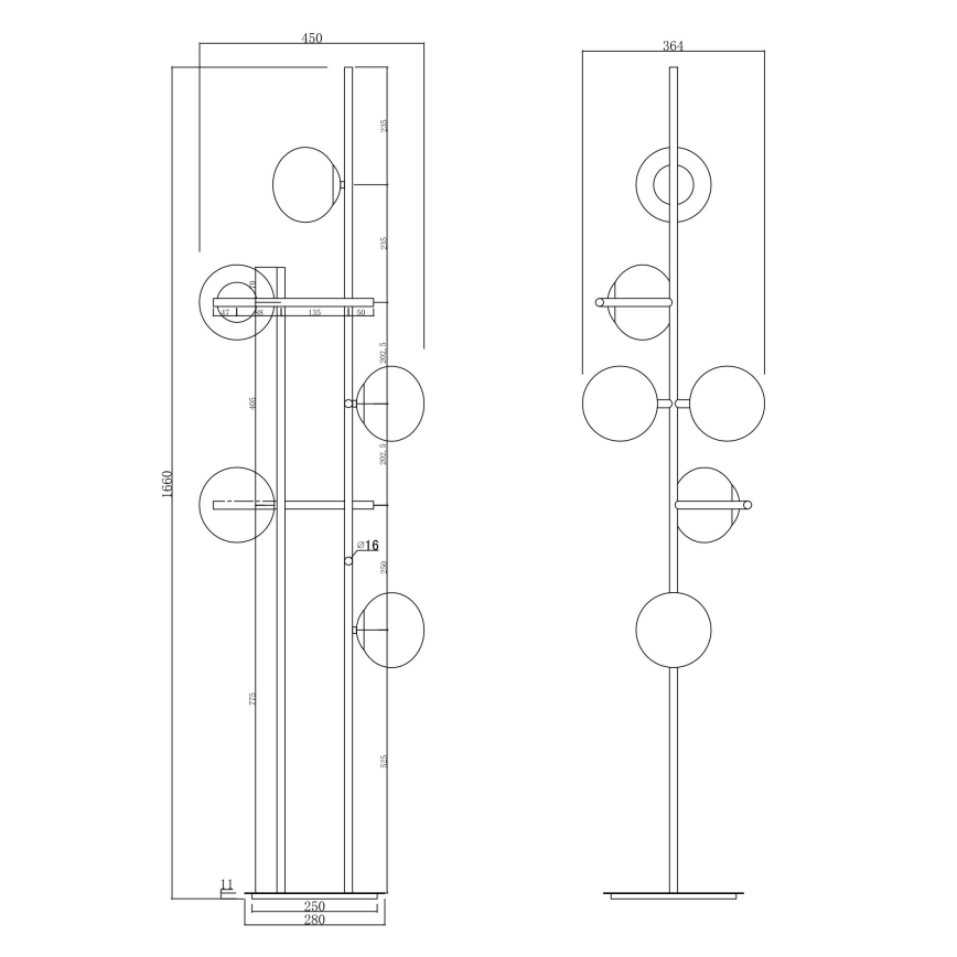 Ondaluce - Candeeiro de pé JEWEL 6xE14/10W/230V 166 cm dourado/branco
