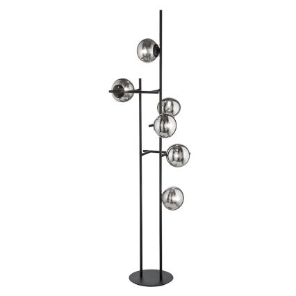 Ondaluce - Candeeiro de pé JEWEL 6xE14/10W/230V 166 cm preto/preto fumê