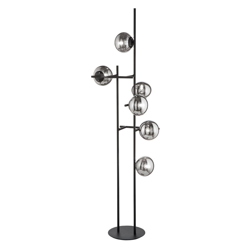 Ondaluce - Candeeiro de pé JEWEL 6xE14/10W/230V 166 cm preto/preto fumê