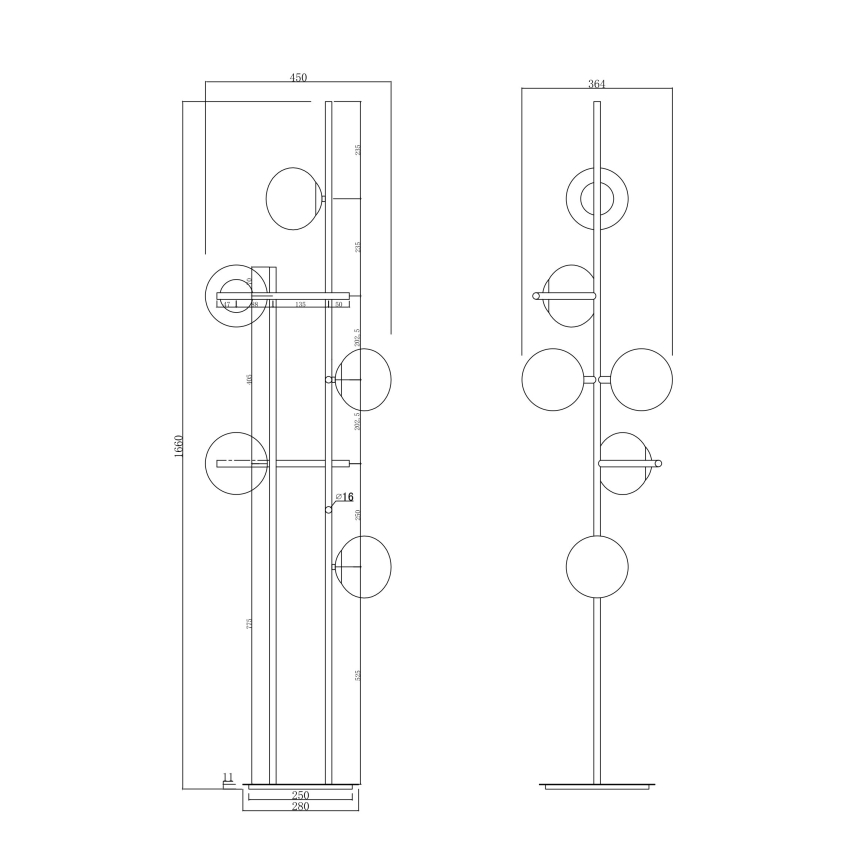 Ondaluce - Candeeiro de pé JEWEL 6xE14/10W/230V 166 cm preto/preto fumê