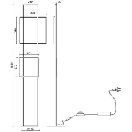 Ondaluce - Candeeiro de pé LED regulável DOWEL LED/77W/230V prateado