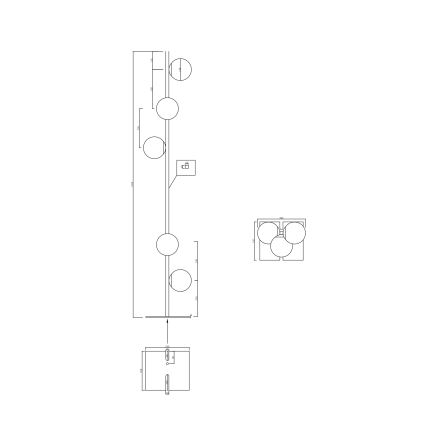 Ondaluce - Candeeiro de pé MONILE 5xE14/10W/230V 170 cm dourado/branco
