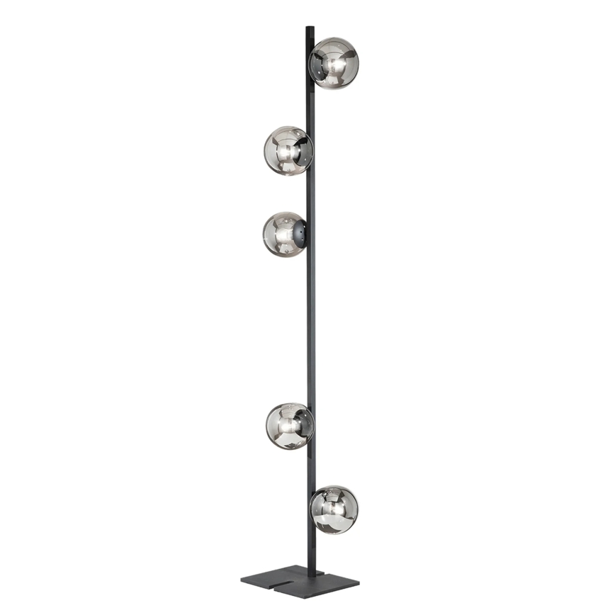 Ondaluce - Candeeiro de pé MONILE 5xE14/10W/230V 170 cm preto/preto fumê