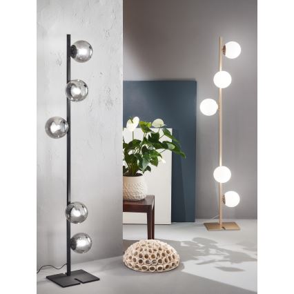 Ondaluce - Candeeiro de pé MONILE 5xE14/10W/230V 170 cm preto/preto fumê