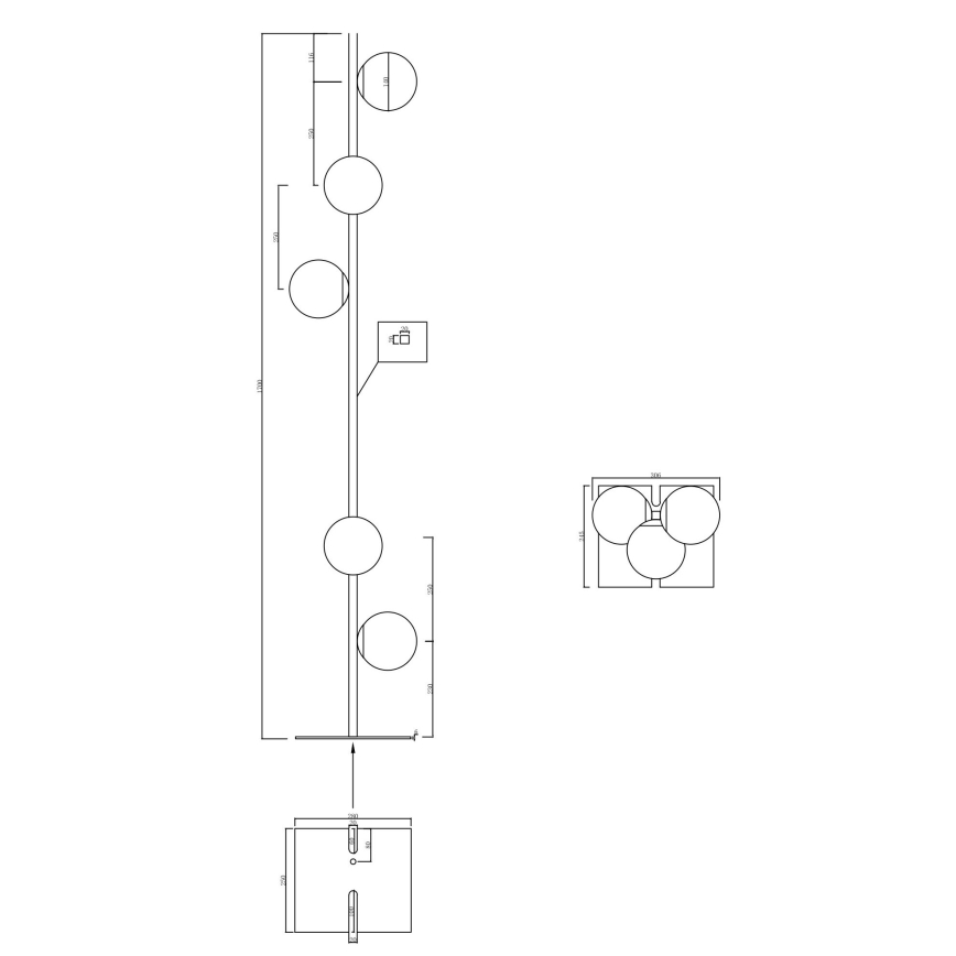 Ondaluce - Candeeiro de pé MONILE 5xE14/10W/230V 170 cm preto/preto fumê