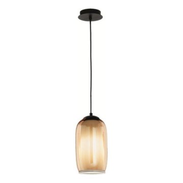 Ondaluce - Candeeiro pendente BONNIE com cabo 1xE27/15W/230V diâmetro 15,5 cm preto/bege fumê