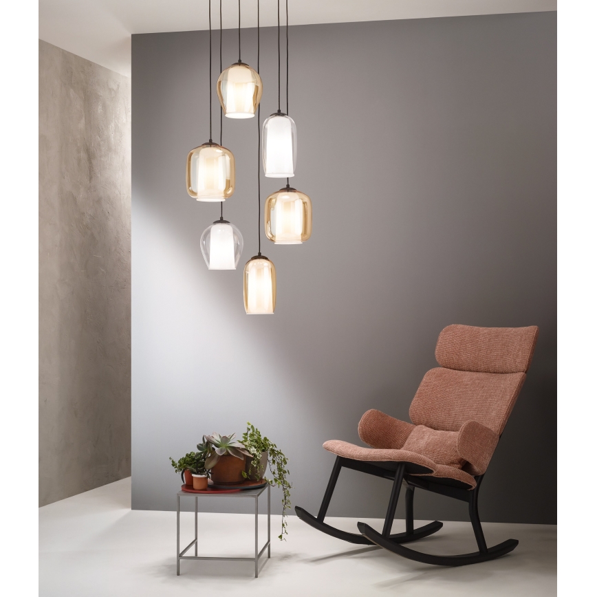 Ondaluce - Candeeiro pendente BONNIE com cabo 1xE27/15W/230V diâmetro 15,5 cm preto/bege fumê