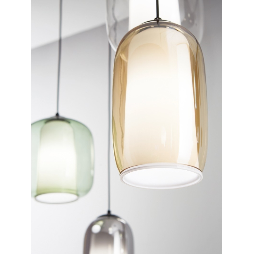 Ondaluce - Candeeiro pendente BONNIE com cabo 1xE27/15W/230V diâmetro 15,5 cm preto/bege fumê