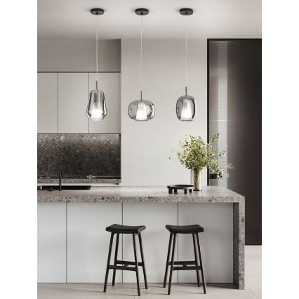Ondaluce - Candeeiro pendente com cabo THELMA 1xE27/15W/230V Ø 19 cm preto/cinzento fumado