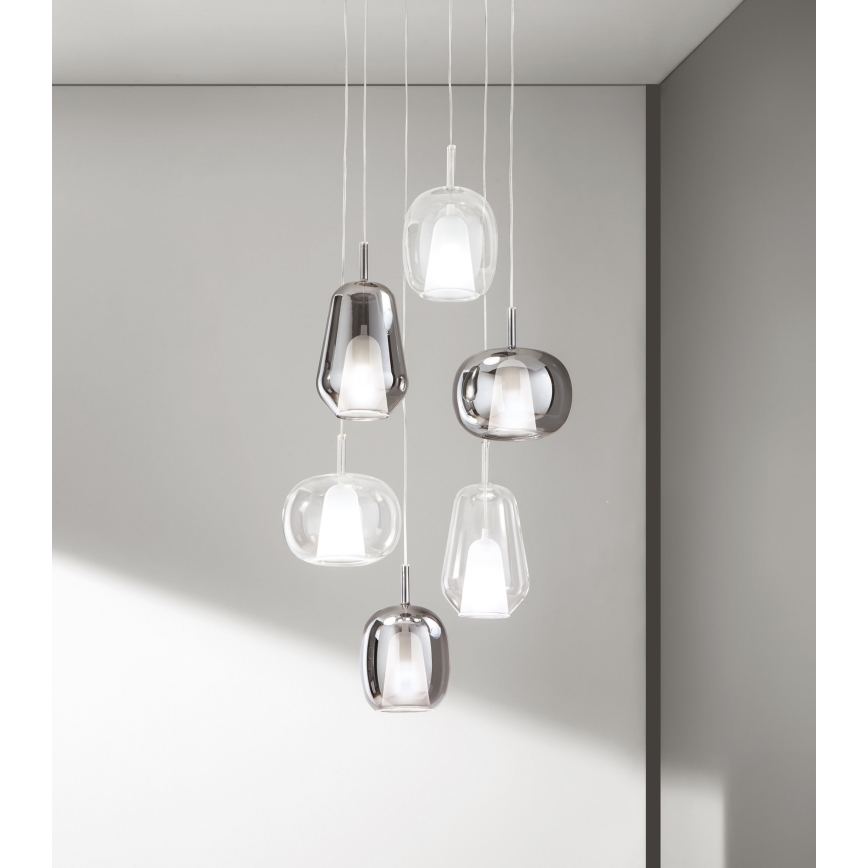 Ondaluce - Candeeiro pendente com cabo THELMA 1xE27/15W/230V Ø 19 cm preto/cinzento fumado