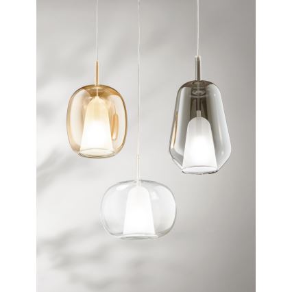Ondaluce - Candeeiro pendente com cabo THELMA 1xE27/15W/230V Ø 19 cm preto/cinzento fumado