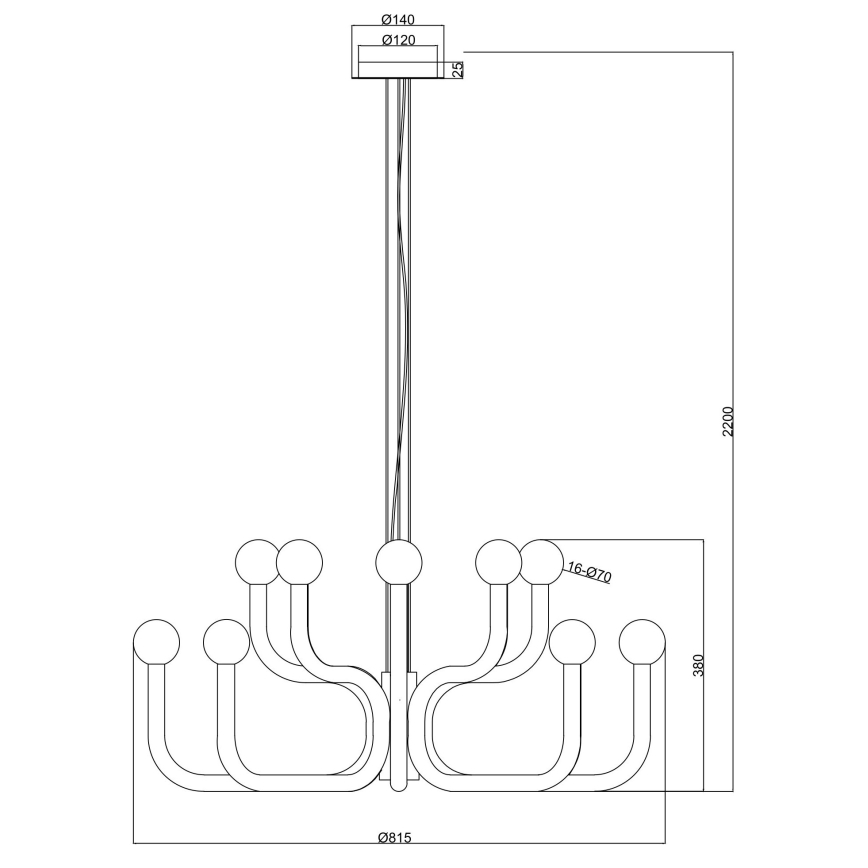 Ondaluce - Candeeiro pendente DERBY com cabo 16xG9/7W/230V Ø 81,5 cm, preto