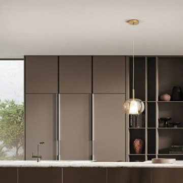 Ondaluce - Candeeiro suspenso por cabo THELMA 1xE27/15W/230V Ø 25 cm dourado/bege fumê