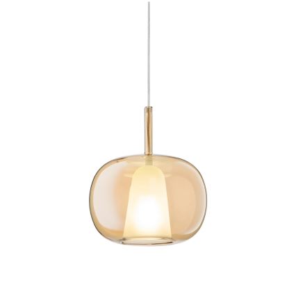 Ondaluce - Candeeiro suspenso por cabo THELMA 1xE27/15W/230V Ø 25 cm dourado/bege fumê