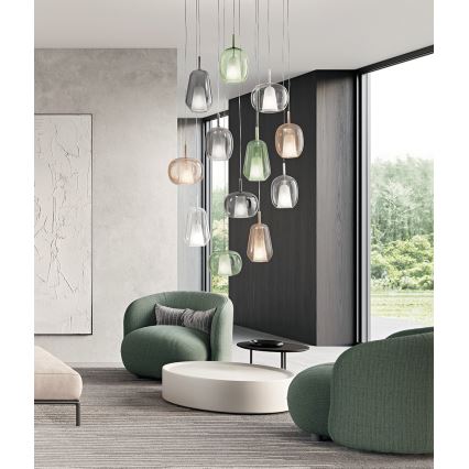 Ondaluce - Candeeiro suspenso por cabo THELMA 1xE27/15W/230V Ø 25 cm dourado/bege fumê