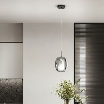 Ondaluce - Candeeiro suspenso THELMA 1xE27/15W/230V Ø 19,5 cm preto/cinzento fumado