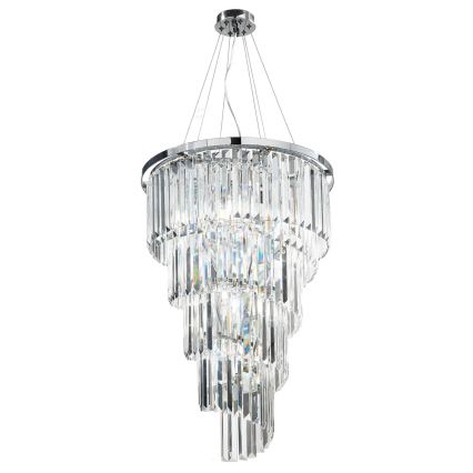 Ondaluce - Lustre de cristal suspenso por cabo ALEXANDER 10xE14/10W/230V diâmetro 50 cm acabamento cromado brilhante