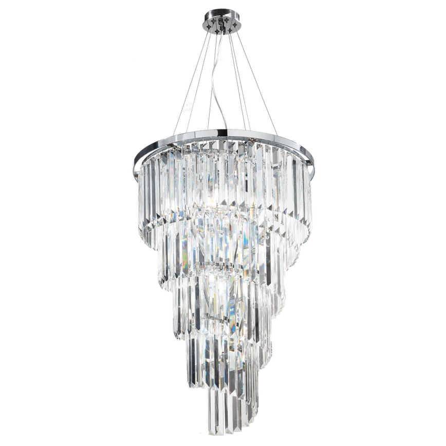 Ondaluce - Lustre de cristal suspenso por cabo ALEXANDER 10xE14/10W/230V diâmetro 50 cm acabamento cromado brilhante