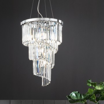 Ondaluce - Lustre de cristal suspenso por cabo ALEXANDER 10xE14/10W/230V diâmetro 40 cm cromado brilhante
