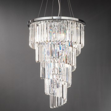Ondaluce - Lustre de cristal suspenso por cabo ALEXANDER 10xE14/10W/230V Ø 50 cm cromo brilhante/transparente