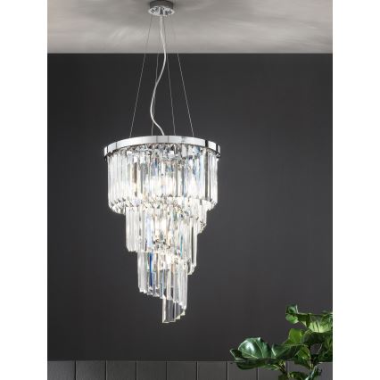 Ondaluce - Lustre de cristal suspenso por cabo ALEXANDER 7xE14/10W/230V, diâmetro 40 cm, cromado brilhante