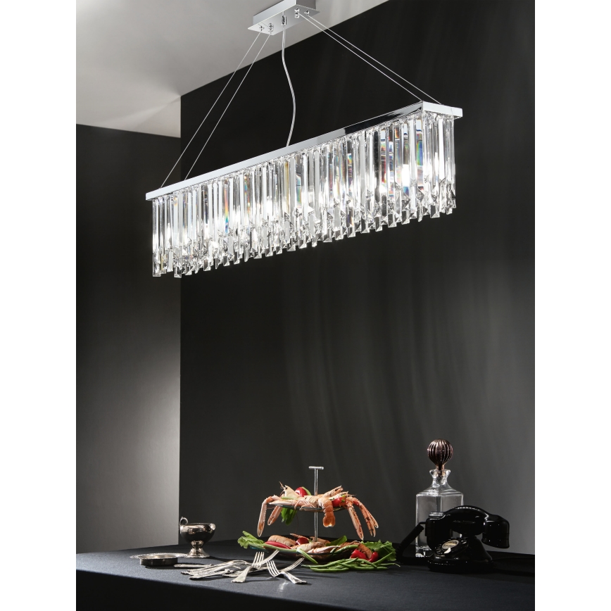 Ondaluce - Lustre de cristal suspenso por cabo BATIDA 8xE14/10W/230V cromado brilhante