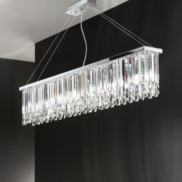 Ondaluce - Lustre de cristal suspenso por cabo BATIDA 8xE14/10W/230V cromado brilhante/transparente