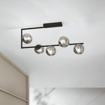 Ondaluce - Lustre de haste MONILE 5xE14/10W/230V preto/preto fumê