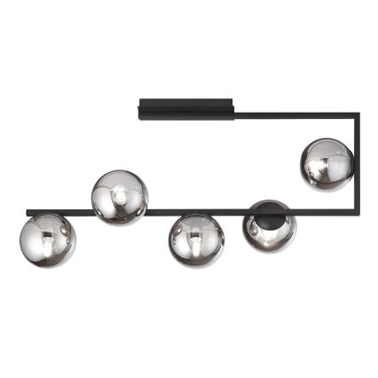 Ondaluce - Lustre de haste MONILE 5xE14/10W/230V preto/preto fumê
