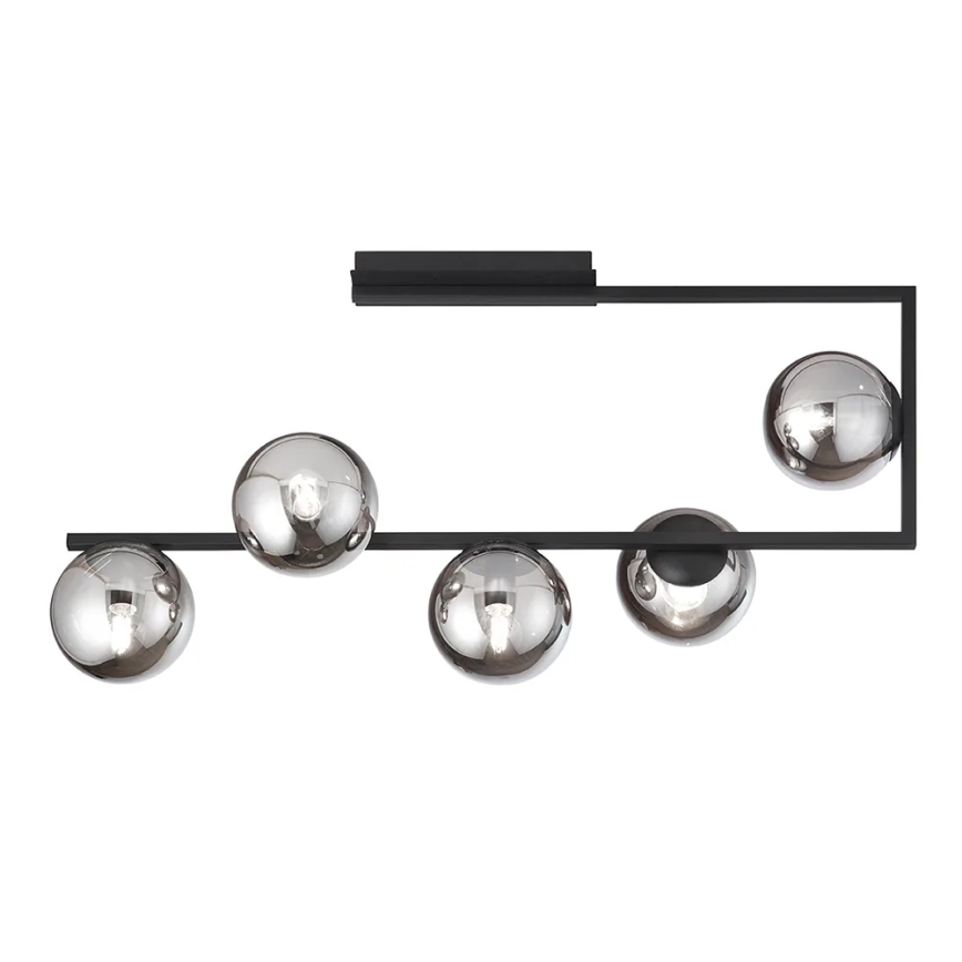 Ondaluce - Lustre de haste MONILE 5xE14/10W/230V preto/preto fumê